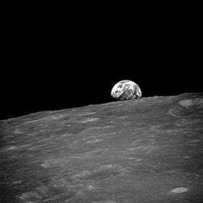 Earthrise seen for the first time by human eyes, Apollo 8, 1968.