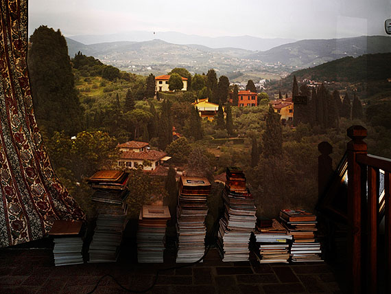 Camera Obscura: View of Landscape Outside of Florence in Room with Books, 2010 © Abelardo Morell, Courtesy Bonni Benrubi Gallery, NYC