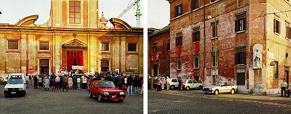Joel SternfeldChurch of St. Francis of Assisi by the river, 88 Piazza San Francesco d&rsquo;Assisi, Rome, October 1990Digital c-print, ed. 7Diptych, each 68,5 x 86,3 cm; 27 x 34 inCourtesy Buchmann Galerie Berlin, Luhring Augustine New York and the artist