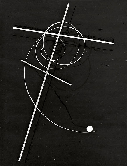 Otto SteinertVERSPIELTER PUNKT. 1948Vintage. Silbergelatineabzug eines Photogramms. 39,8 x 30,4 cm. Rückseitig Nachlaßstempel: „Estate Otto Steinert“, darin mit Bleistift von Stefan Steinert signiert