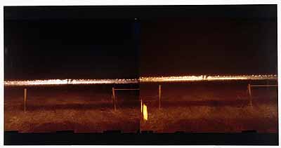 No 3. Permanent Daylight/stereo picture ( 18-26.jan. 2003)expozition time: two times 4 nights (5pm-8 am)caravan as camera,camera obscura, ciba chrome paperfrom two parts, 127 x 305 cm, mounted on plexy glass