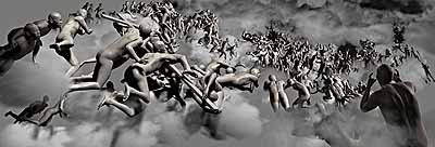 Artist: Miao Xiaochun Title: The Last Judgment in Cyberspace: The Downward View Medium: digital c-print Size:  34.5'' x 102.5'' (larger sizes available) Edition: 8   Year: 2006