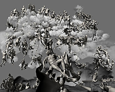 Artist: Miao Xiaochun Title: The Last Judgment in Cyberspace: The Upward View Medium: digital c-print Size:  6'' x 83.'' (larger sizes available) Edition: 12  Year: 2006