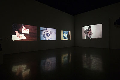 David Lamelas 'Film Script (Manipulation of Meaning)', 1972 16mm filmloop, 10 minutes, color, silent 3 slide projectors with 70 slides each Edition of 3 + 1 a.p. Installation view at Monika Sprüth Philomene Magers, Munich