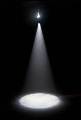 David Lamelas 'Límite de una Proyección (Limit of a Projection)', 1967 Theater spotlight in a darkened room Site specific installation Unique + 1 a.p. Installation view at Art Basel 2007