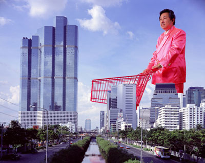 © Manit SriwanichpoomHungry Ghost, 2003Pink Man performance by Sompong ThaweeC-prints, 90 x 110 cm