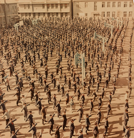 PHYSICAL TRAINING LESSON IN SCHOOL, 1960's Vintage gelatin silver print 21 x 21 cm / 8 1/4 x 8 1/4 in